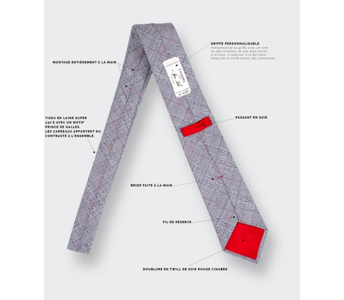 Cinabre Cravate Prince De Galles Rayé Rouge