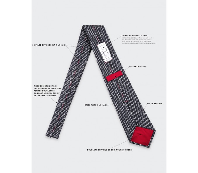 Cinabre Cravate Relief Séléné Marine Et Blanc