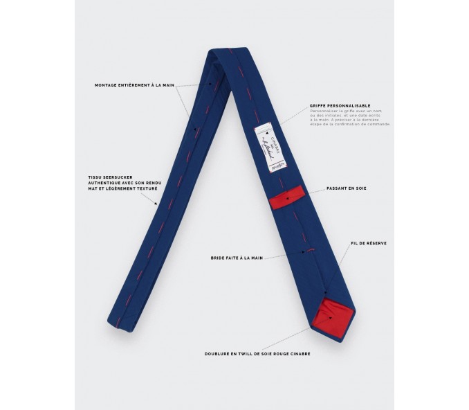 Cinabre Cravate Seersucker Bleu