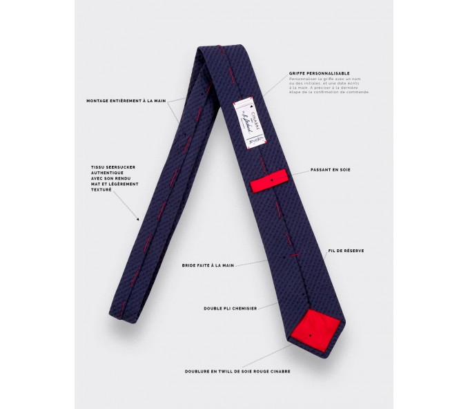 Cinabre Cravate Seersucker Camaïeu Marine