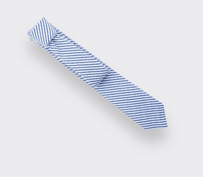 Cinabre Cravate Seersucker Rayé Bleu