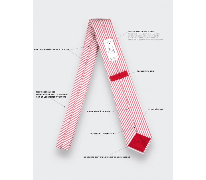 Cinabre Cravate Seersucker Rayé Rouge
