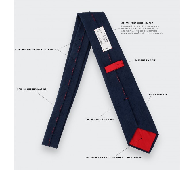 Cinabre Cravate Shantung Bleu Marine