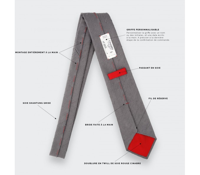 Cinabre Cravate Shantung Gris