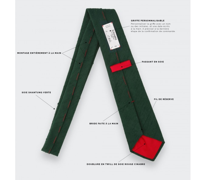 Cinabre Cravate Shantung Vert Sapin