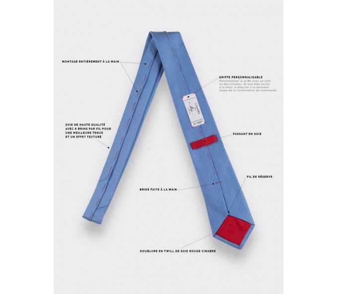 Cinabre Cravate Soie Tissée Bleu Ciel