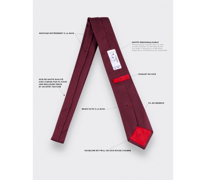 Cinabre Cravate Soie Tissée Bordeaux
