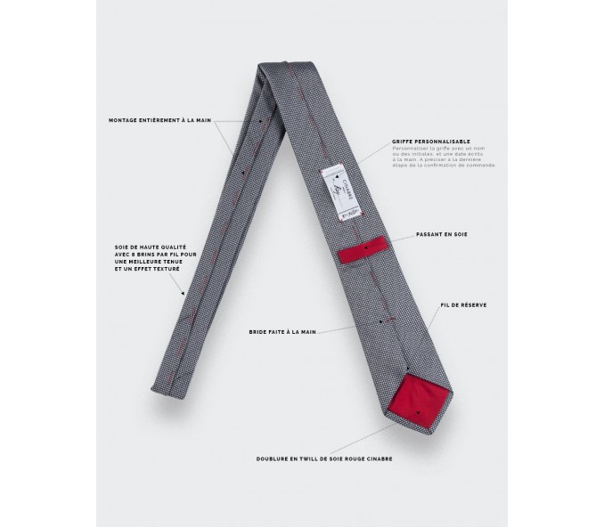 Cinabre Cravate Soie Tissée Noir Et Blanc