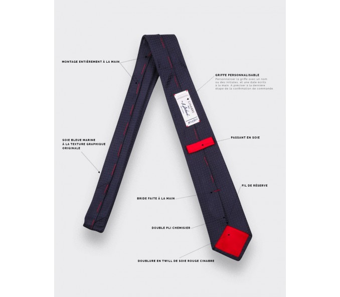 Cinabre Cravate Tiret Texture Marine