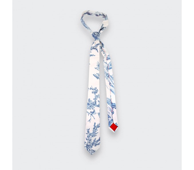 Cinabre Cravate Toile De Jouy Bleu