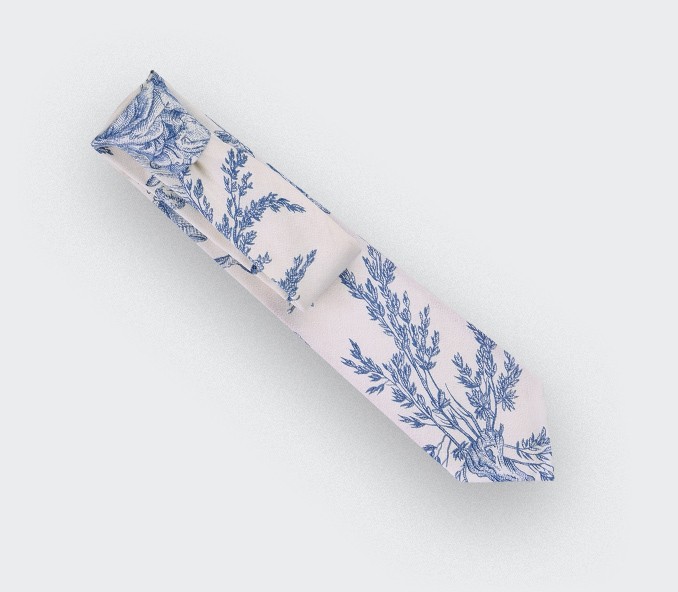 cinabre Cravate Toile de Jouy Bleu
