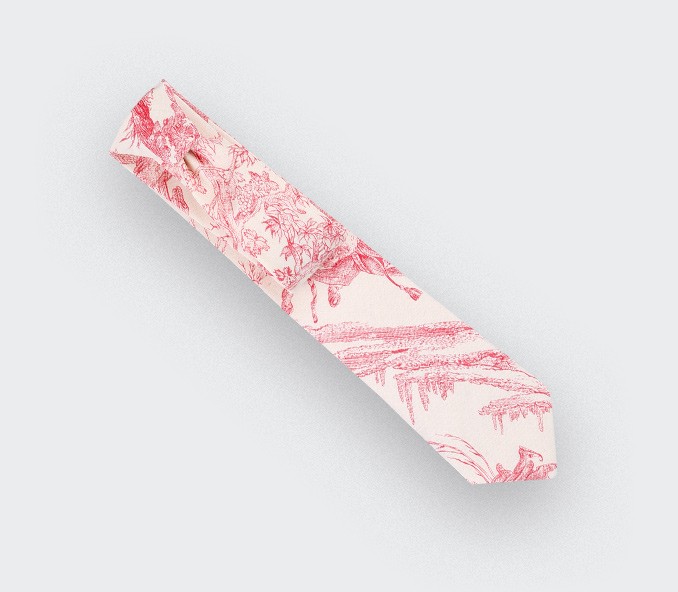 cinabre Cravate Toile de Jouy Rouge