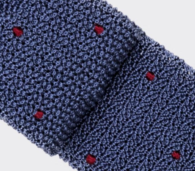 Cinabre Cravate Tricot Bleu Pois Bordeaux