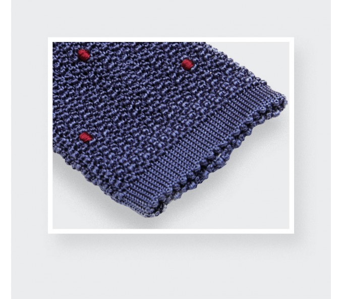 Cinabre Cravate Tricot Bleu Pois Bordeaux