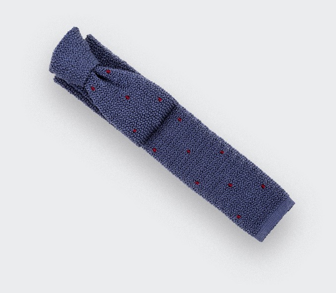 cinabre Cravate Tricot Bleu Pois Bordeaux