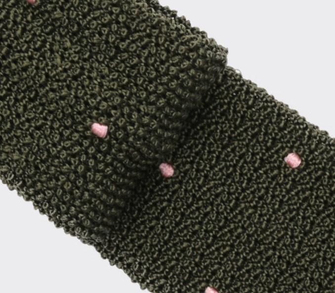 Cinabre Cravate Tricot Kaki Pois Rose Pâle