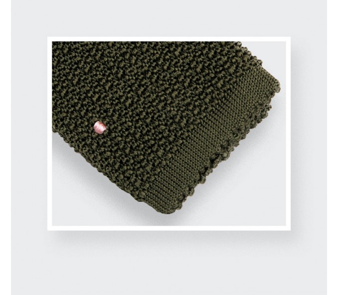 Cinabre Cravate Tricot Kaki Pois Rose Pâle