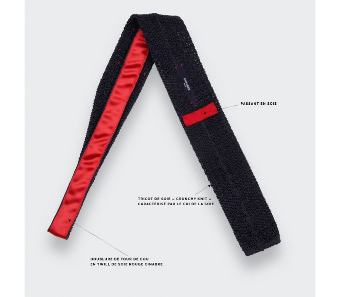 Cinabre Cravate Tricot Marine Pois Bordeaux