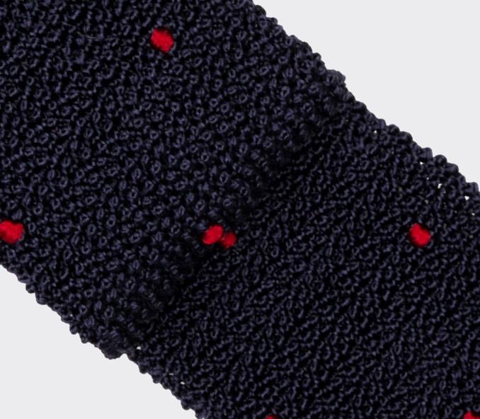 Cinabre Cravate Tricot Marine Pois Bordeaux
