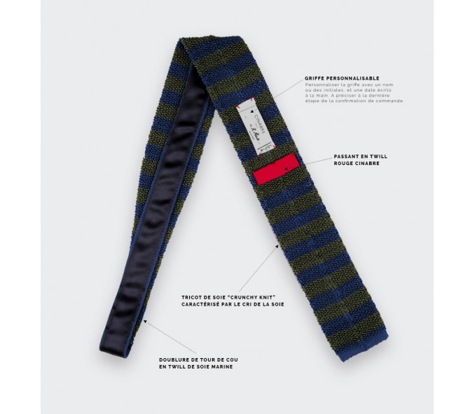 Cinabre Cravate Tricot Rayée Kaki Bleu