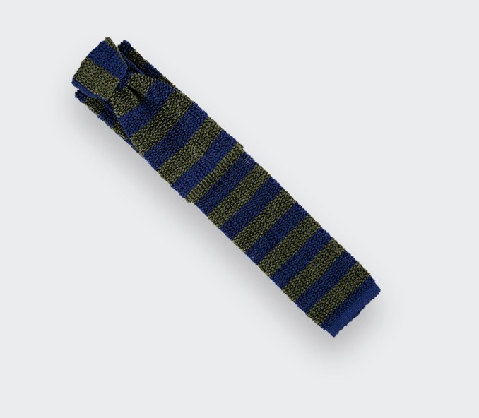 cinabre Cravate Tricot Rayée Kaki Bleu