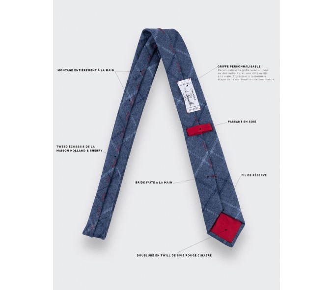 Cinabre Cravate Tweed Carreaux Bleu