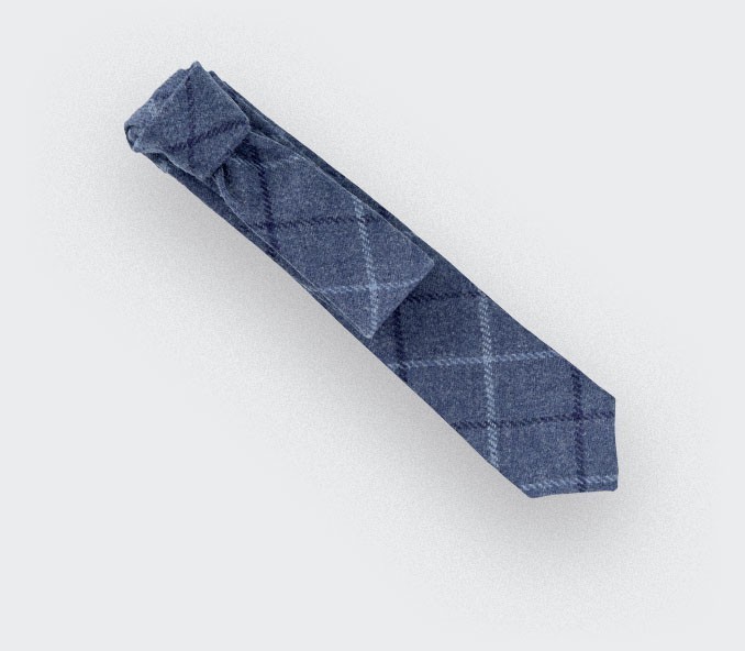 cinabre Cravate Tweed Carreaux Bleu