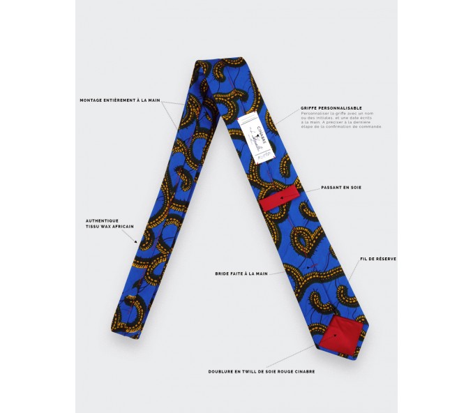 Cinabre Cravate Wax Bleu Jaune