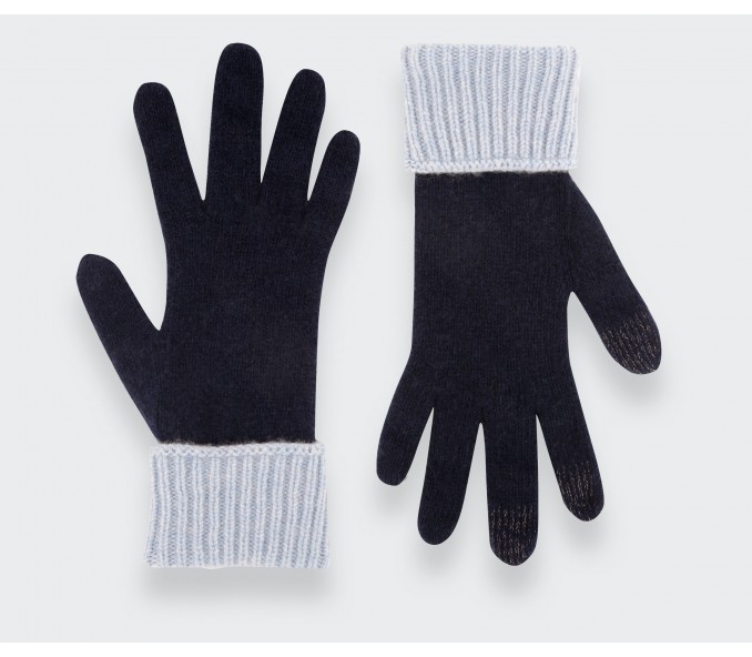 Cinabre Gants Cachemire Recyclé Marine Bleu