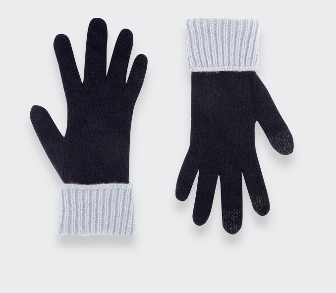 cinabre Gants Cachemire Recyclé Marine Bleu