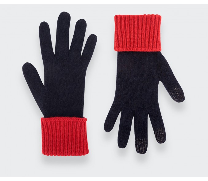 Cinabre Gants Cachemire Recyclé Marine Rouge
