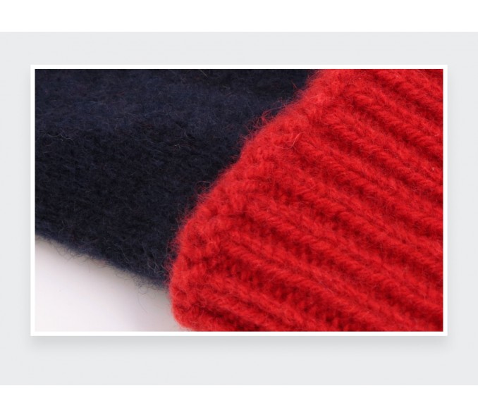 Cinabre Gants Cachemire Recyclé Marine Rouge