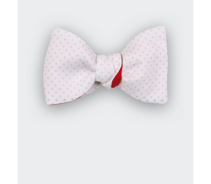 Cinabre Noeud Papillon Blanc Pois Gris