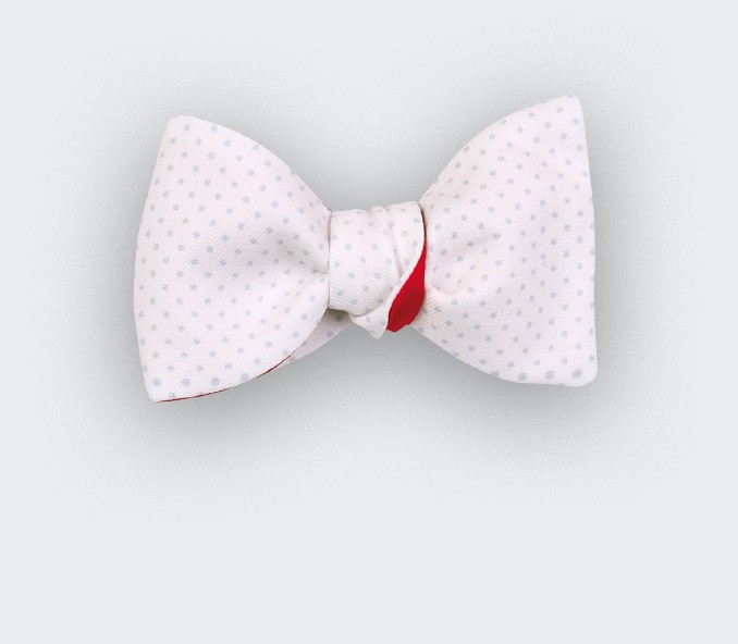 cinabre Noeud Papillon Blanc Pois Gris