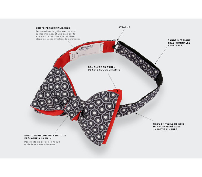 Cinabre Noeud Papillon Cannage Gris Fer