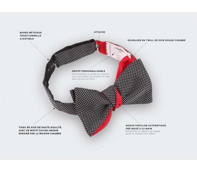 Cinabre Noeud Papillon Caviar Soie Noir Et Blanc