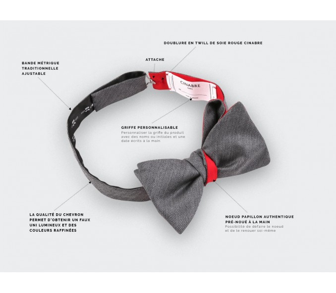 Cinabre Noeud Papillon Chevron Acier