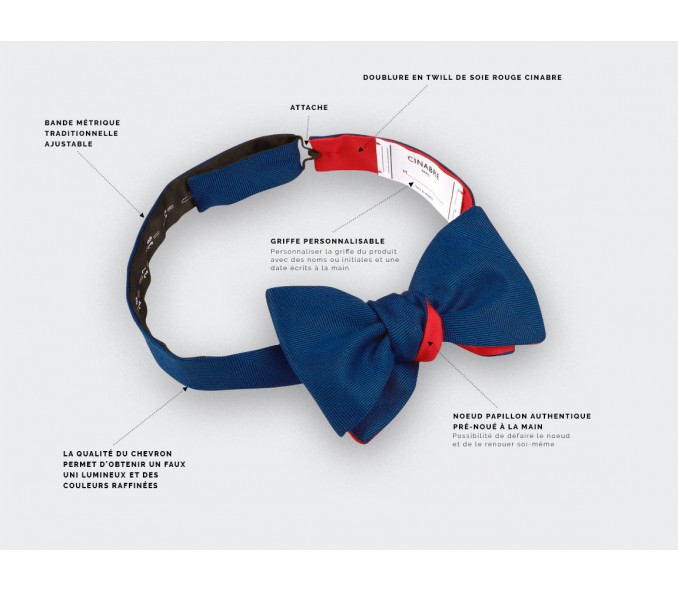 Cinabre Noeud Papillon Chevron Bleu