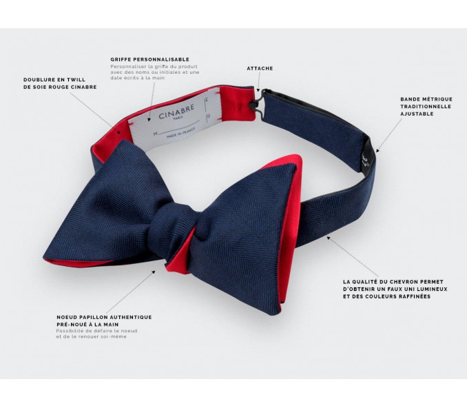 Cinabre Noeud Papillon Chevron Bleu Marine