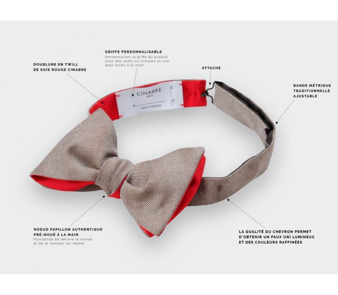 Cinabre Noeud Papillon Chevron Marron Clair