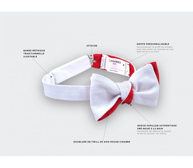 Cinabre Noeud Papillon Coton Piqué Blanc Cinabre