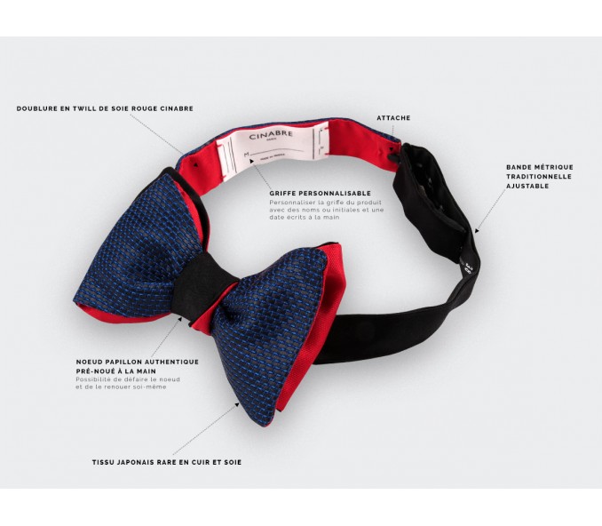 Cinabre Noeud Papillon Cuir Bleu