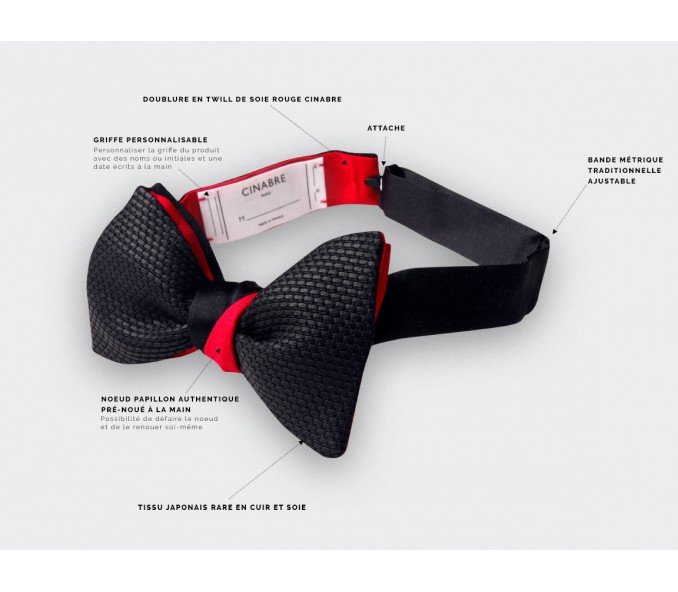 Cinabre Noeud Papillon Cuir Noir