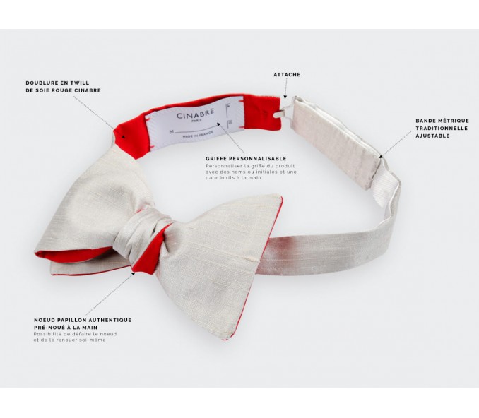 Cinabre Noeud Papillon Doupion Gris Perle