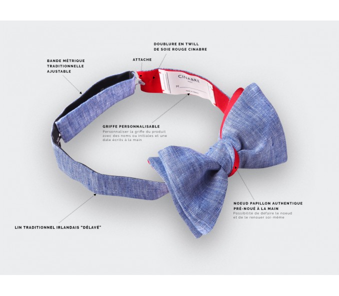 Cinabre Noeud Papillon Enfant Lin Bleu Délavé