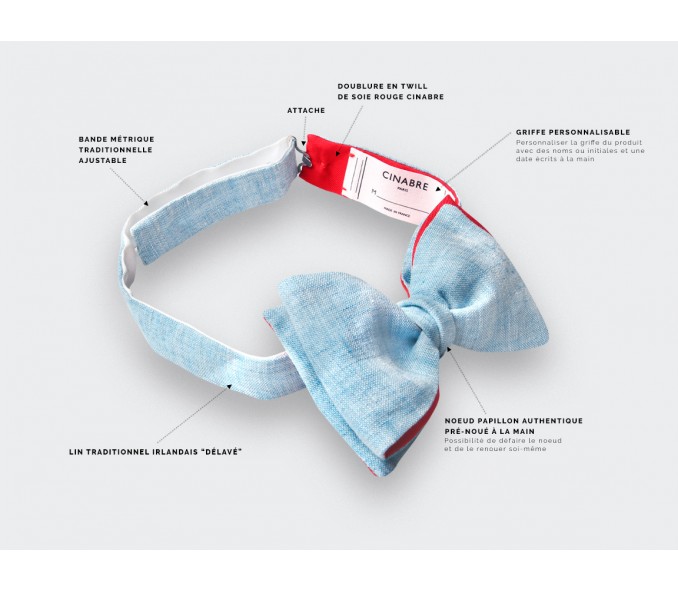 Cinabre Noeud Papillon Enfant Lin Bleu Givré