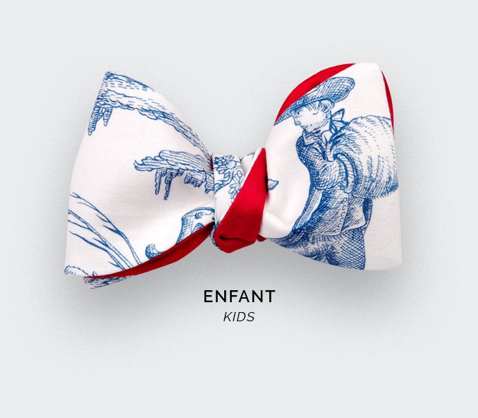 cinabre Noeud Papillon Enfant Toile de Jouy Bleu
