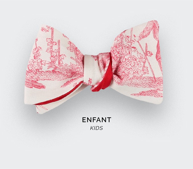 cinabre Noeud Papillon Enfant Toile de Jouy Rouge