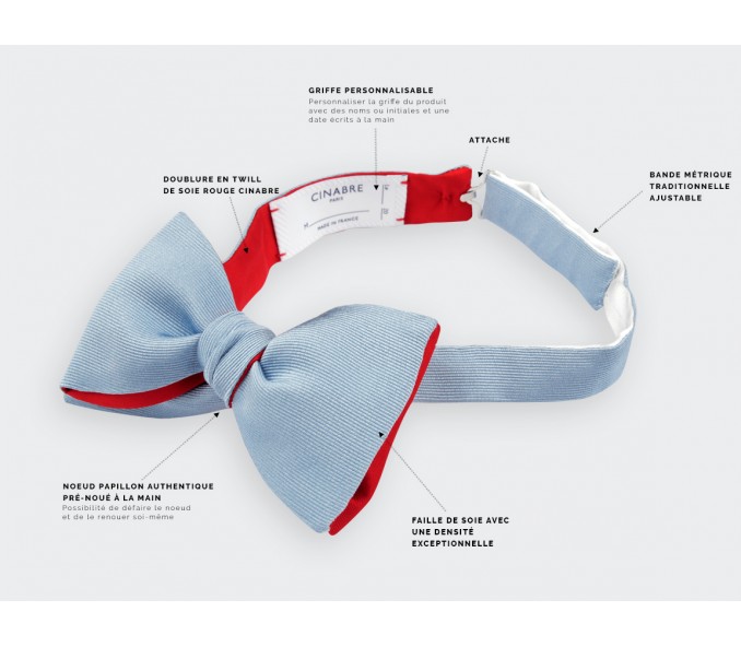 Cinabre Noeud Papillon Faille Bleu Ciel