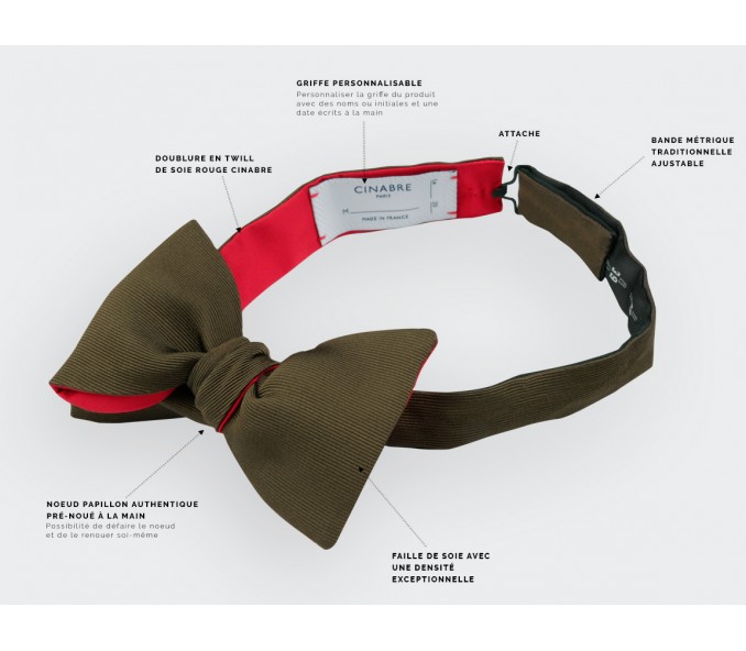 Cinabre Noeud Papillon Faille Olive Foncé